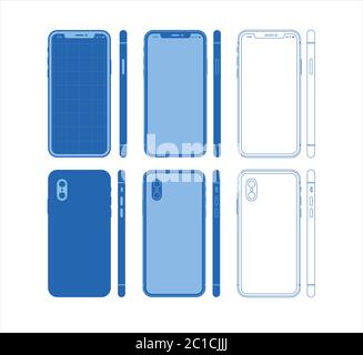Modèle d'application Blueprint Mobile Phone Wireframe bleu Illustration de Vecteur