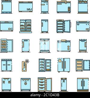 Icône de congélateur définir le vecteur de couleur de ligne Illustration de Vecteur