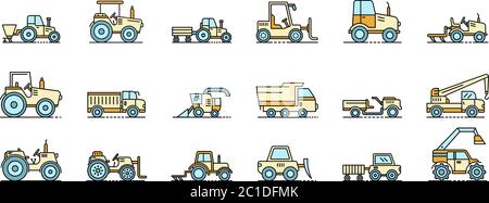 Les icônes des machines agricoles définissent le vecteur de couleur de ligne Illustration de Vecteur