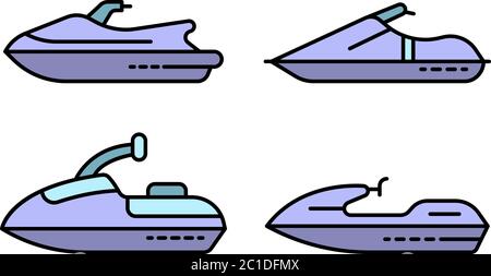 Les icônes jet ski définissent un vecteur de couleur de ligne Illustration de Vecteur