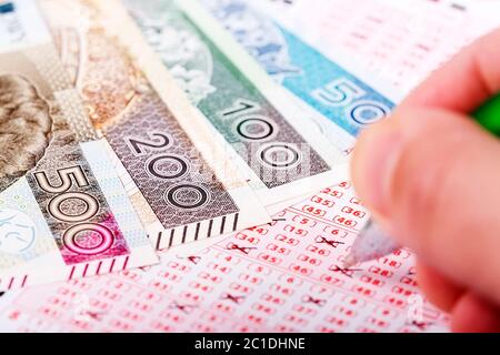 Billet de loterie avec un stylo et d'origine polonaise Banque D'Images