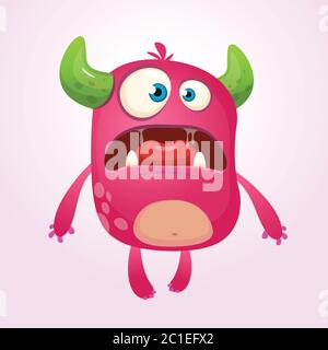 Monstre rose de dessin animé. Illustration monstre Troll avec expression surprise. Motif mascotte en gremlin rose choquant. Illustration de l'Halloween vectorielle Illustration de Vecteur