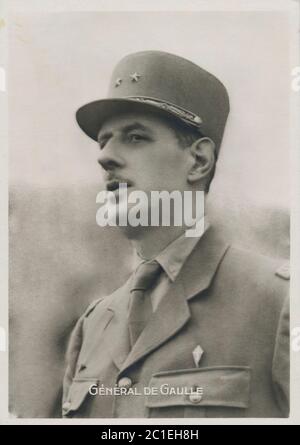 Photo rétro du général Charles de Gaulle (1890 – 1970), un officier de l’armée et homme d’État français, qui dirigeait la résistance française contre l’Allemagne nazie en W. Banque D'Images