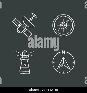 Icônes de la craie de navigation blanches sur fond noir Illustration de Vecteur