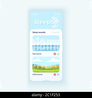 Modèle vectoriel de l'interface smartphone de l'application de liste de lecture de sons de veille Illustration de Vecteur