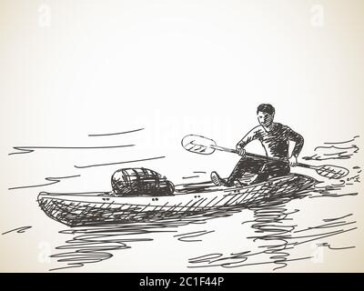Croquis de kayak, illustration vectorielle dessinée à la main Illustration de Vecteur