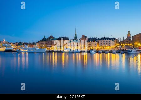 Port de Stockholm la nuit à Stockholm, Suède Banque D'Images