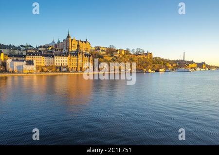 Vue sur la ville de Stockholm au coucher du soleil à Stockholm, Suède Banque D'Images