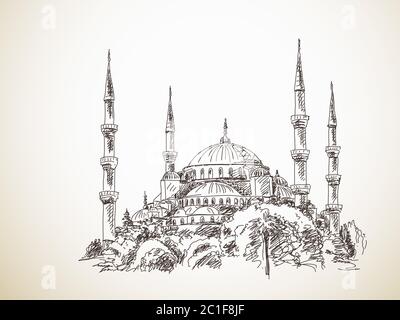 19 juillet 2015 : Mosquée bleue à Istanbul. Esquisse dessinée à la main. Illustration vectorielle Illustration de Vecteur
