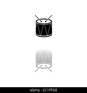 Tambour. Symbole noir sur fond blanc. Illustration simple. Icône vecteur plat. Ombre de réflexion miroir. Peut être utilisé dans logo, Web, mobile et UI UX pr Illustration de Vecteur