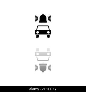 Alarme de voiture. Symbole noir sur fond blanc. Illustration simple. Icône vecteur plat. Ombre de réflexion miroir. Peut être utilisé dans le logo, le Web, le mobile et l'interface utilisateur Illustration de Vecteur