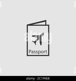 Passeport voyage icône plate. Pictogramme noir sur fond gris. Symbole d'illustration vectorielle Illustration de Vecteur