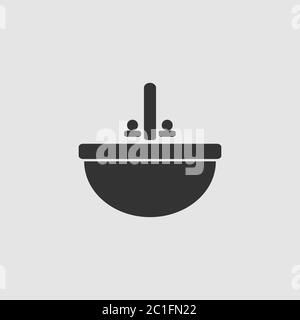 Icône de lavabo plate. Pictogramme noir sur fond gris. Symbole d'illustration vectorielle Illustration de Vecteur