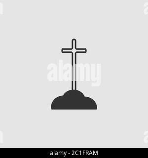 Croix sur la tombe icône plate. Pictogramme noir sur fond gris. Symbole d'illustration vectorielle Illustration de Vecteur