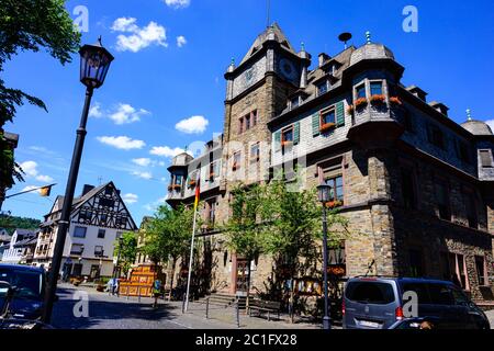 Hôtel de ville (Rathaus) d'Oberwesel am Rhein. Petite ville sur le Rhin supérieur moyen (Mittelrhein). Rhénanie-Palatinat (Rhénanie-Palatinat), Allemagne. Banque D'Images