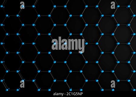 Grille moléculaire du graphène, concept de structure atomique du graphène, forme géométrique hexagonale, rendu 3d de fond de la nanotechnologie Banque D'Images