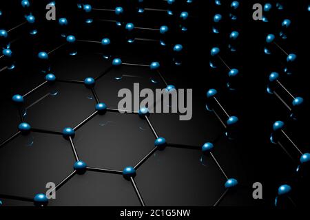 Grille moléculaire du graphène, concept de structure atomique du graphène, forme géométrique hexagonale, rendu 3d de fond de la nanotechnologie Banque D'Images