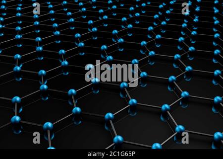 Grille moléculaire du graphène, concept de structure atomique du graphène, forme géométrique hexagonale, rendu 3d de fond de la nanotechnologie Banque D'Images