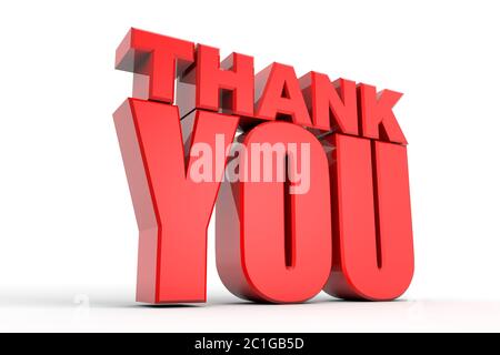 Texte rouge 3D merci sur fond blanc Banque D'Images