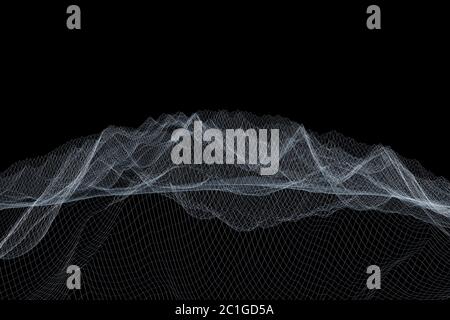 Paysage polygonal filaire. Montagnes avec lignes et points connectés Banque D'Images