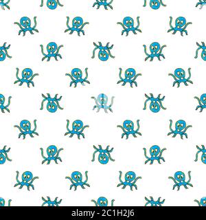 Dessin animé style enfant Octopus dessin sans couture motif Banque D'Images