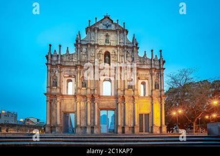 Ruines de Saint Paul la nuit à Macao, Chine Banque D'Images