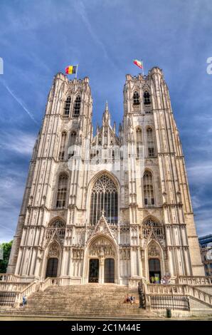 Vue extérieure sur St Michael et la cathédrale St Gudula, Bruxelles, Belgique Banque D'Images