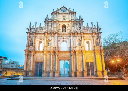 Ruines de Saint Paul la nuit à Macao, Chine Banque D'Images