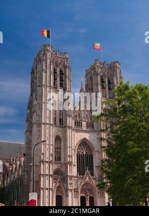 Vue extérieure sur St Michael et la cathédrale St Gudula, Bruxelles, Belgique Banque D'Images