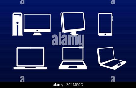 Illustration vectorielle d'une variété de dispositifs électroniques informatiques. Adapté aux supports de promotion pour les magasins électroniques, les bureaux, les technologies de l'information. Illustration de Vecteur