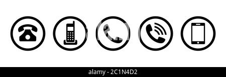 Icône de base de l'ensemble d'outils de technologie de communication. Icon téléphones filaires et mobiles utilisés quotidiennement par les personnes dans la conduite de services d'affaires Illustration de Vecteur