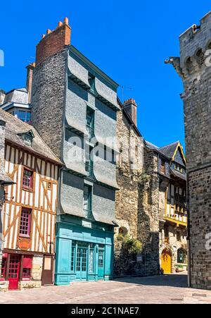 Architecture ancienne de la vieille ville de Vitre (Vitré), Bretagne, France Banque D'Images