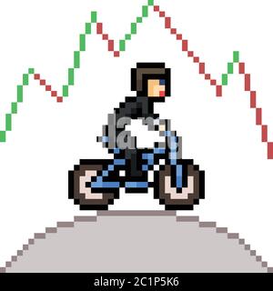 vector pixel art homme d'affaires à vélo, dessin animé isolé Illustration de Vecteur