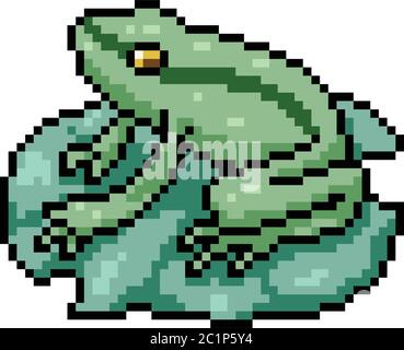 la grenouille vector pixel art est placée sur une bande dessinée isolée lotus Illustration de Vecteur