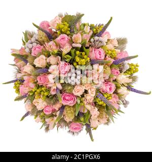 Bouquet de fleurs vue sur le dessus isolée sur blanc Banque D'Images