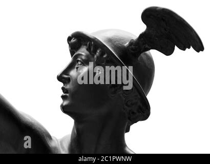 Statue antique du dieu antique du commerce, des marchands et des voyageurs Hermes - Mercure . Il est alsow les dieux olympiques messager avec Banque D'Images