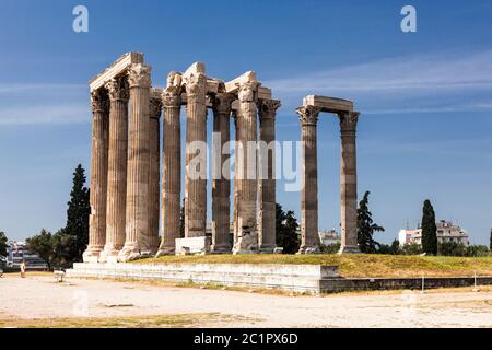 Temple de Zeus, Temple de Zeus Olympien, colonnes de Zeus Olympien, Athènes, Grèce, Europe Banque D'Images