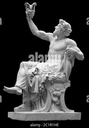 Statue de Dionysos ou de Bacchus avec bouquet de raisins isolés sur blanc Banque D'Images