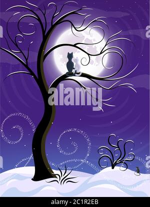 Les chats amoureux regardent la lune Illustration de Vecteur