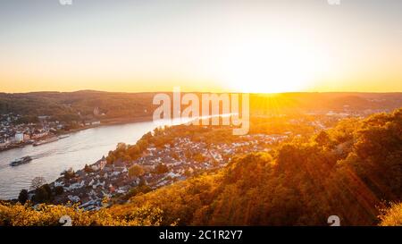 'Erpeler Ley' coucher de soleil, vallée du Rhin, Allemagne Banque D'Images