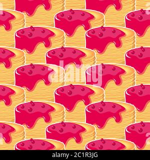 Crêpes avec confiture et motif sans coutures cerise. Illustration de Vecteur