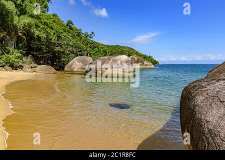 Plage paradisiaque, totalement préservée et déserte avec forêt tropicale Banque D'Images