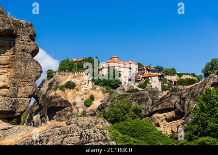 Meteora, le Grand Monastère Saint Meteoron, Monastère sur la montagne rocheuse, Kalabaka, Thessalie, Grèce, Europe Banque D'Images