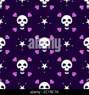 Crâne avec coeurs et étoiles sans coutures. Texture sans couture vectorielle. Illustration de Vecteur