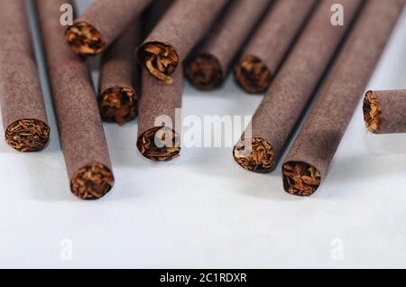 Le gros plan cigarettes de tabac fond ou texture Banque D'Images