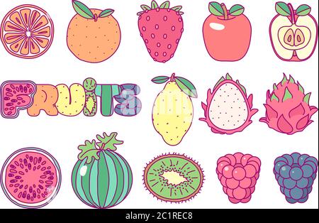 ensemble de fruits à dessin mignon vector clip arts Illustration de Vecteur