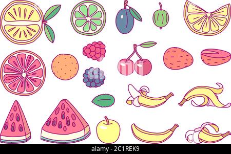 ensemble de fruits à dessin mignon vector clip arts Illustration de Vecteur