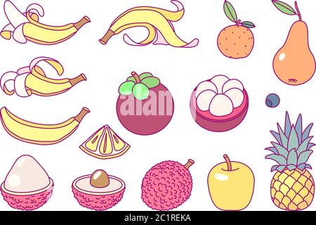 ensemble de fruits à dessin mignon vector clip arts Illustration de Vecteur