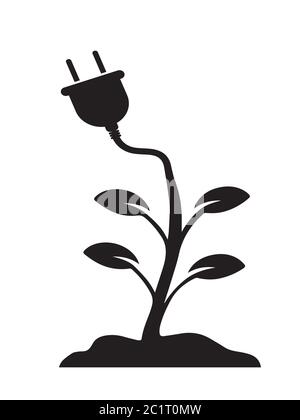 Bio-combustible électricité. Cordon d'alimentation et d'alimentation. Illustration noire isolée sur un fond blanc. Vecteur EPS Illustration de Vecteur