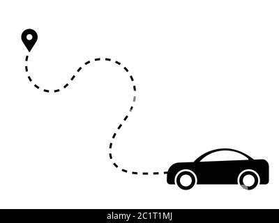 Ligne de chemin en pointillés en voiture en direction de destination Journey. Illustration noire isolée sur un fond blanc. Vecteur EPS Illustration de Vecteur